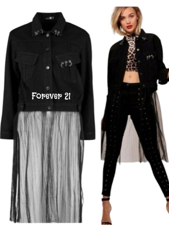 Forever 21 Jackets & Blazers - Pierced Black Denim Jacket w Detachable Sheer Tulle Panel